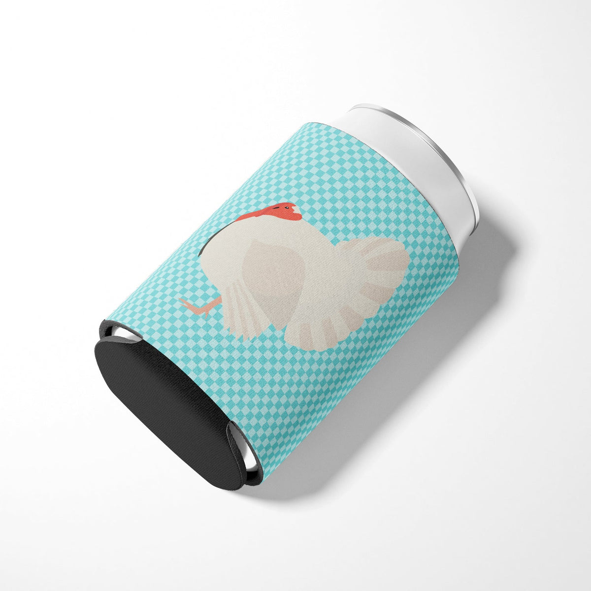 White Holland Turkey Blue Check Can or Bottle Hugger Cooler Sleeve for Standard 12 oz Cans, Insulated Foam Beer & Soda Can Hugger Reusable