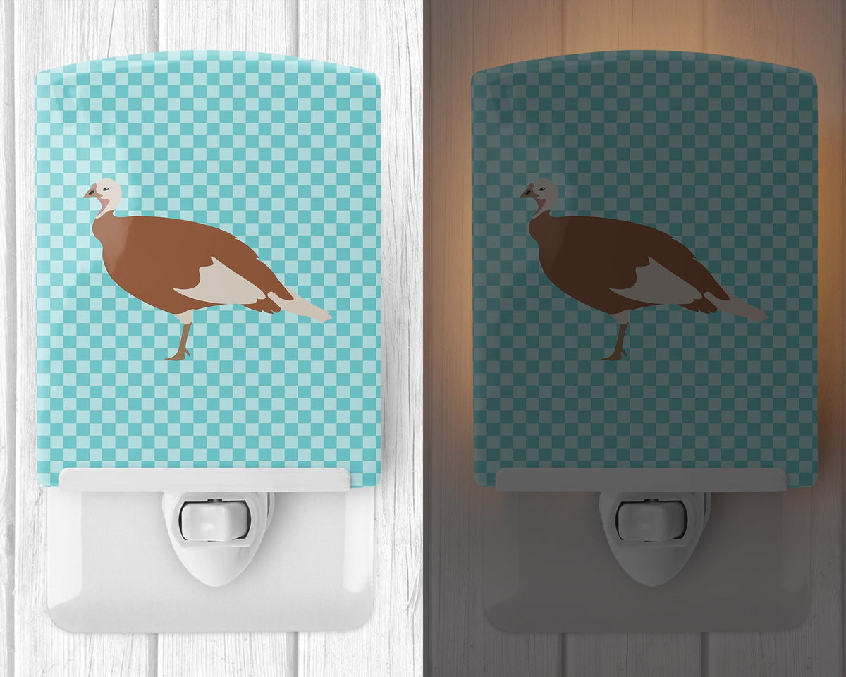 Jersey Buff Turkey Hen Blue Check Ceramic Night Light Compact, UL-Certified, Ideal for Bedroom, Bathroom, Nursery, Hallway, Kitchen, 6x4x3, Multicolor