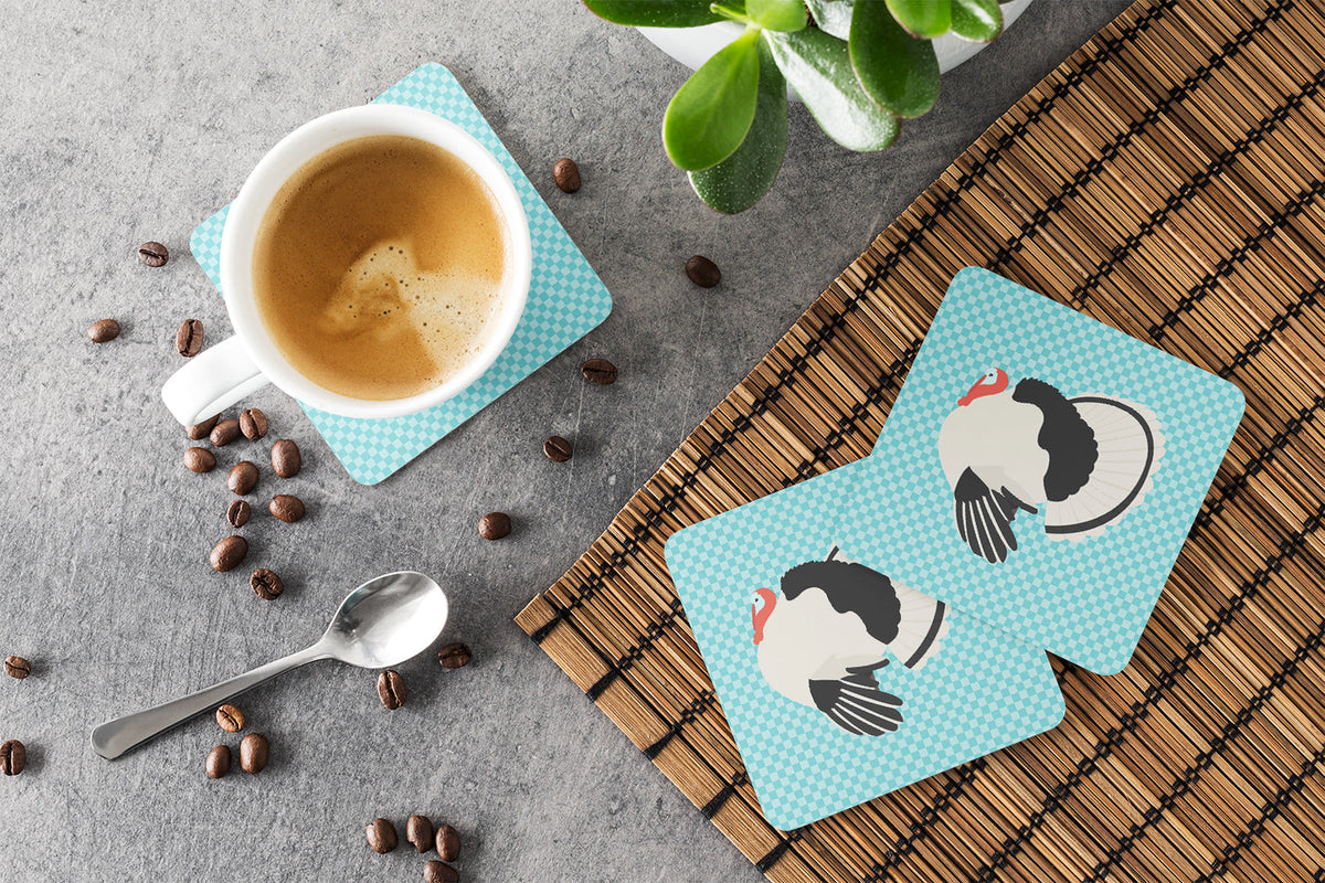 Royal Palm Turkey Blue Check Foam Coasters Set of 4 Cup Coasters for Indoor Outdoor, Tabletop Protection, Anti Slip, Mouse pad Material