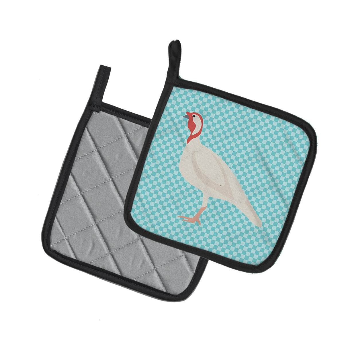 Beltsville Small White Turkey Hen Blue Check Pot Holder Set of 2 Heat Resistant Quilted Hot Pads 7.5 x 7.5 Inch, Insulated Kitchen Trivets for Cooking & Baking
