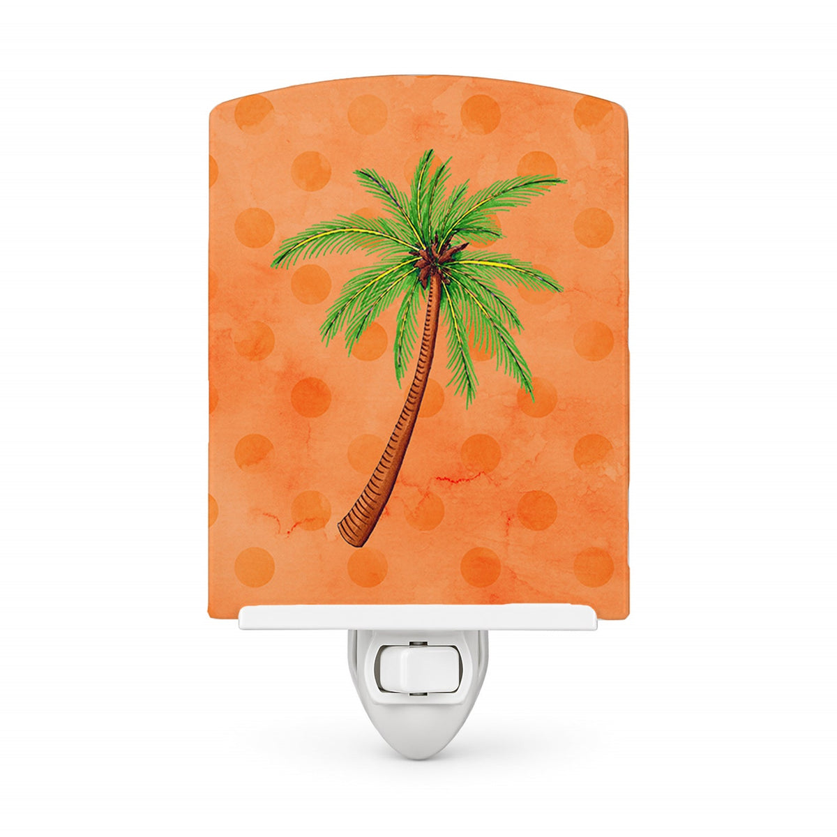 Palm Tree Orange Polkadot Ceramic Night Light Compact, UL-Certified, Ideal for Bedroom, Bathroom, Nursery, Hallway, Kitchen, 6x4x3, Multicolor