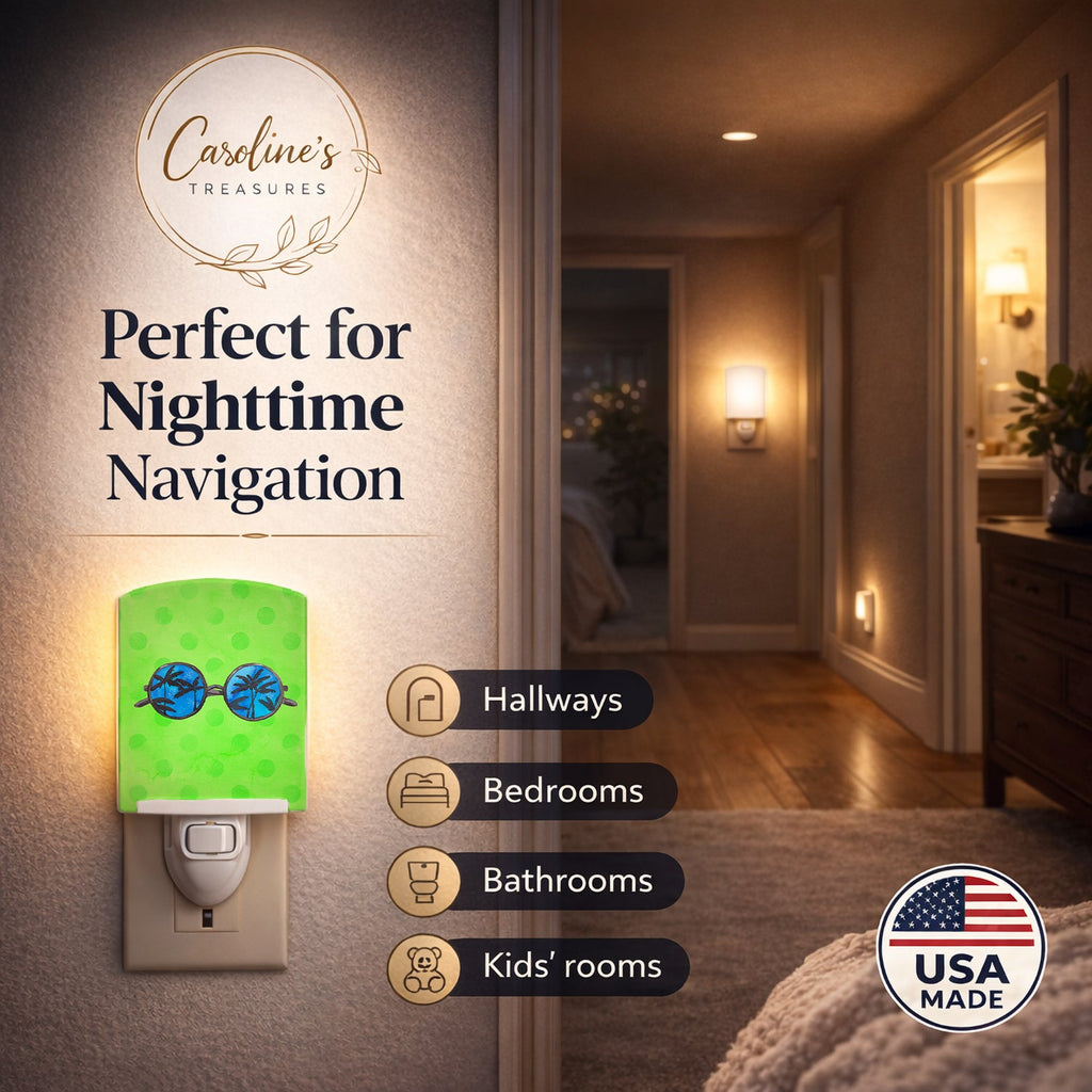 Sunglasses Green Polkadot Ceramic Night Light Compact, UL-Certified, Ideal for Bedroom, Bathroom, Nursery, Hallway, Kitchen, 6x4x3, Multicolor