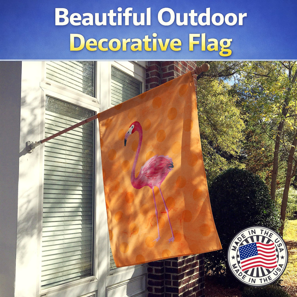 Flamingo Orange Polkadot House Flag 28x40 Porch Sleeve Pole Decorative Outside Yard Banner Artwork Wall Hanging, Polyester