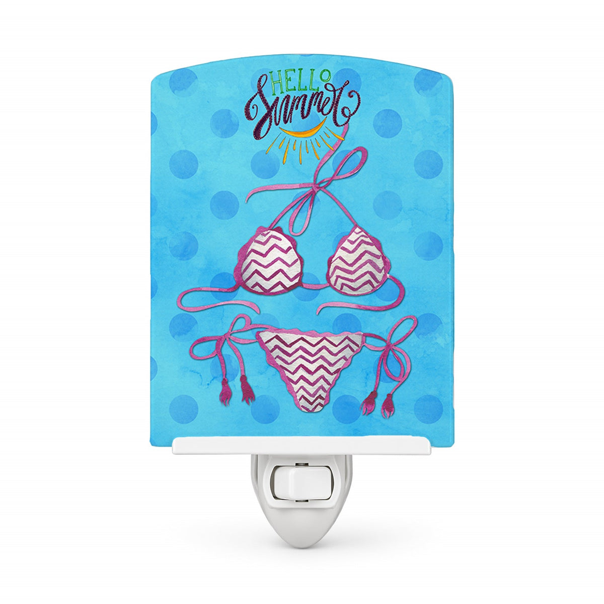 Bikini Swimsuit Blue Polkadot Ceramic Night Light Compact, UL-Certified, Ideal for Bedroom, Bathroom, Nursery, Hallway, Kitchen, 6x4x3, Multicolor