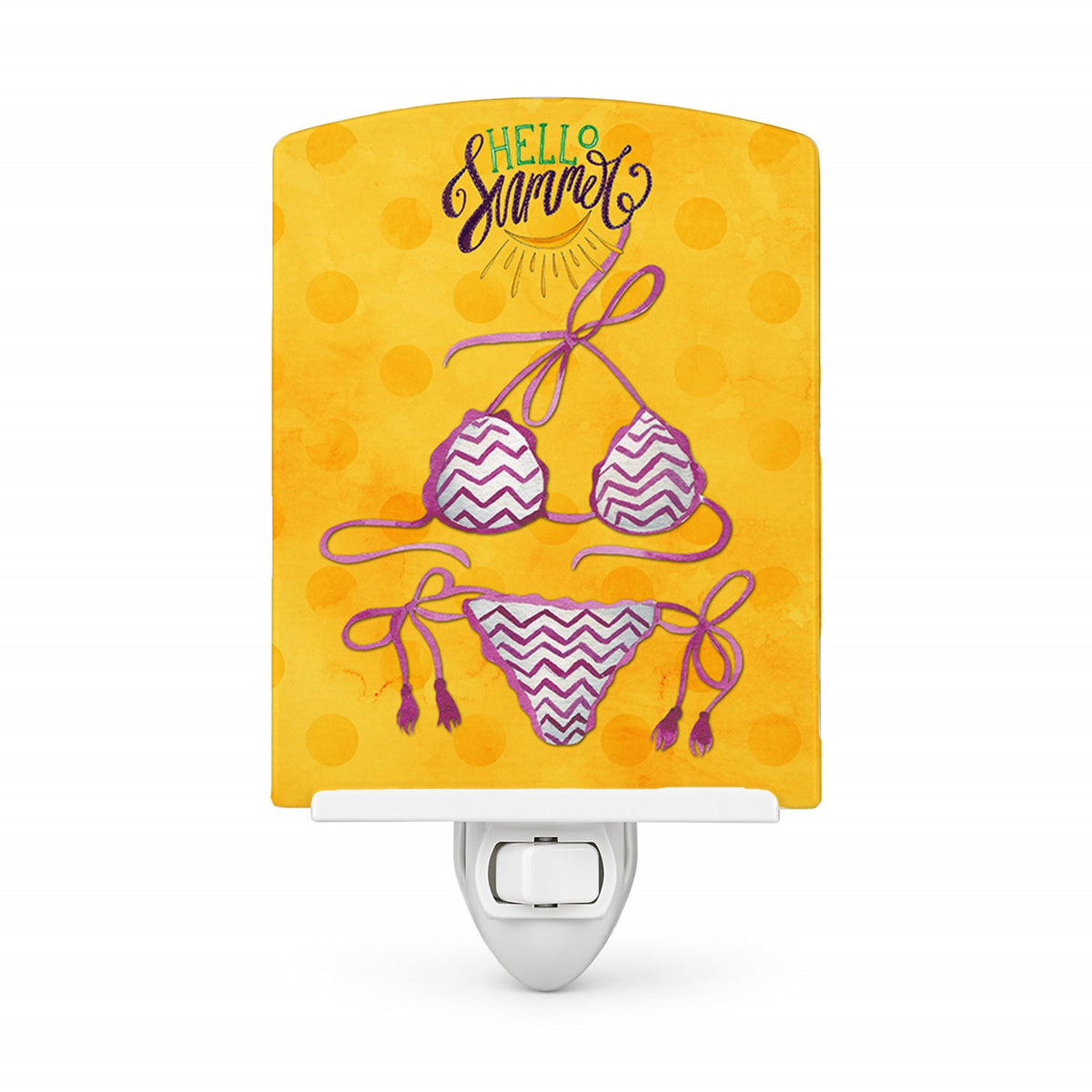 Bikini Swimsuit Yellow Polkadot Ceramic Night Light Compact, UL-Certified, Ideal for Bedroom, Bathroom, Nursery, Hallway, Kitchen, 6x4x3, Multicolor
