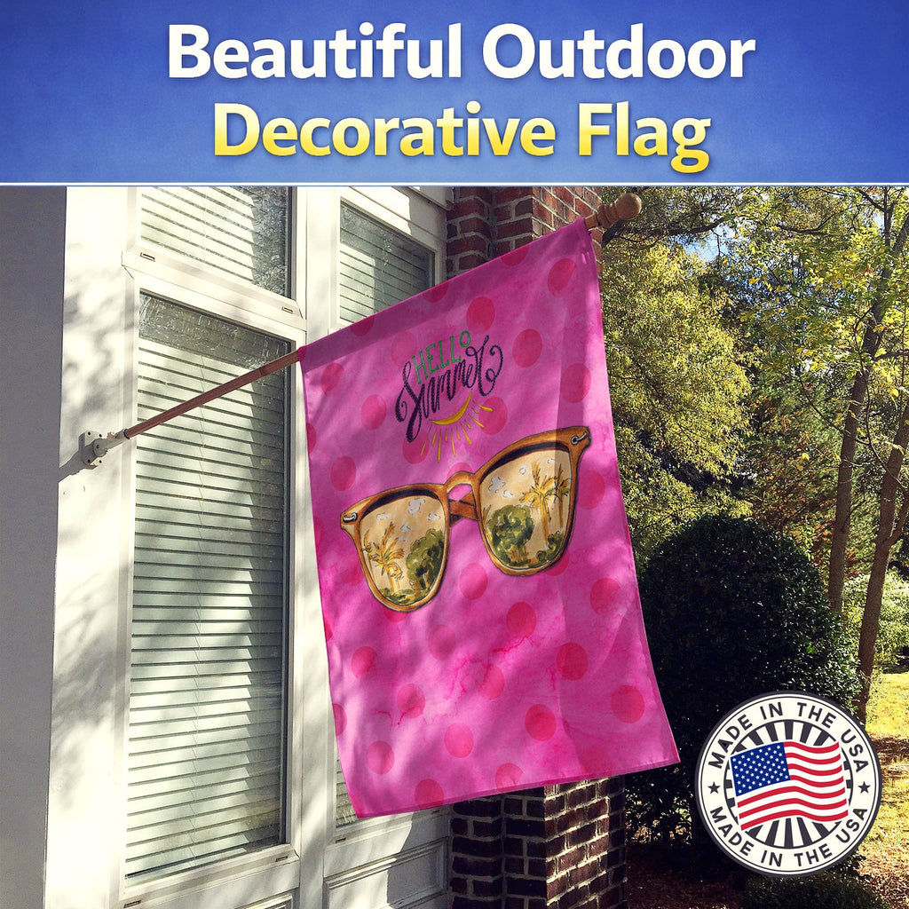 Beach Sunglasses Pink Polkadot House Flag 28x40 Porch Sleeve Pole Decorative Outside Yard Banner Artwork Wall Hanging, Polyester