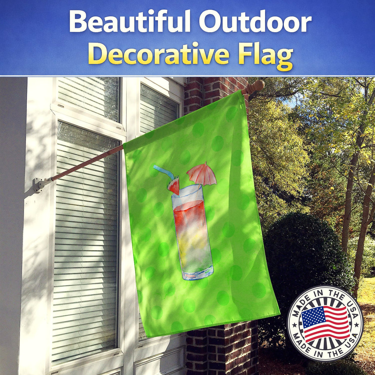 Umberella Cocktail Green Polkadot House Flag 28x40 Porch Sleeve Pole Decorative Outside Yard Banner Artwork Wall Hanging, Polyester