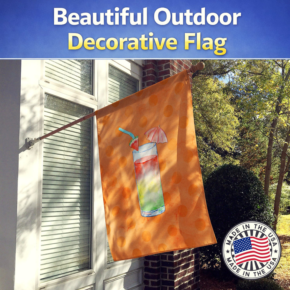 Umberella Cocktail Orange Polkadot House Flag 28x40 Porch Sleeve Pole Decorative Outside Yard Banner Artwork Wall Hanging, Polyester