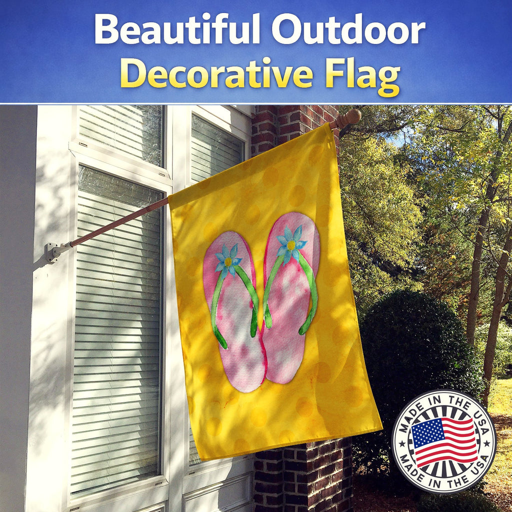 Pink Flip Flops Yellow Polkadot House Flag 28x40 Porch Sleeve Pole Decorative Outside Yard Banner Artwork Wall Hanging, Polyester