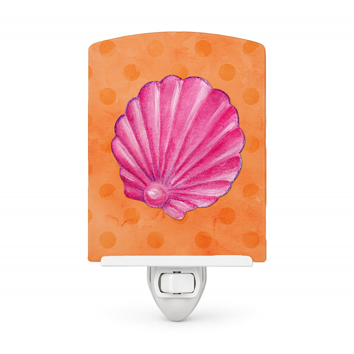 Pink Sea Shell Orange Polkadot Ceramic Night Light Compact, UL-Certified, Ideal for Bedroom, Bathroom, Nursery, Hallway, Kitchen, 6x4x3, Multicolor