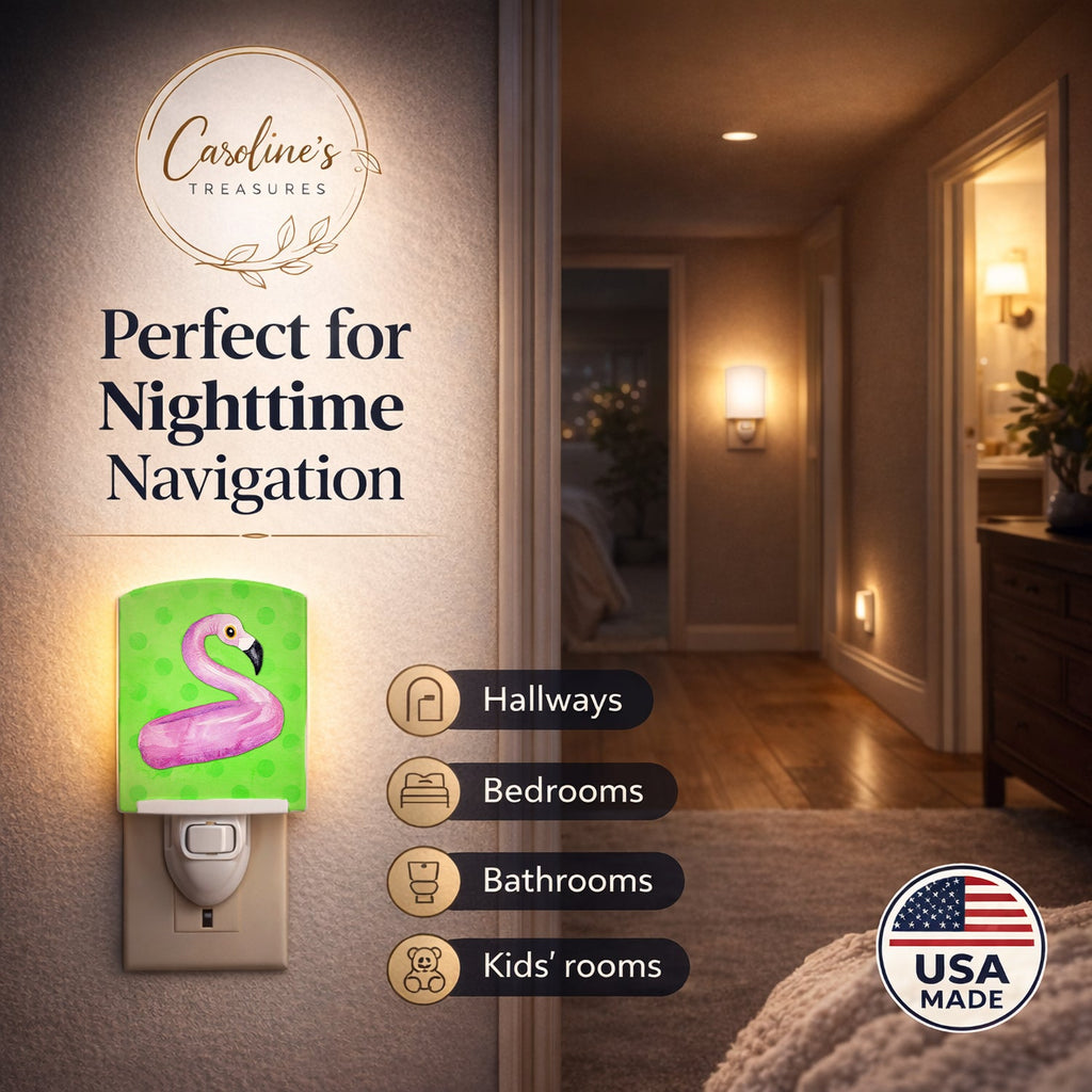 Flamingo Floaty Green Polkadot Ceramic Night Light Compact, UL-Certified, Ideal for Bedroom, Bathroom, Nursery, Hallway, Kitchen, 6x4x3, Multicolor