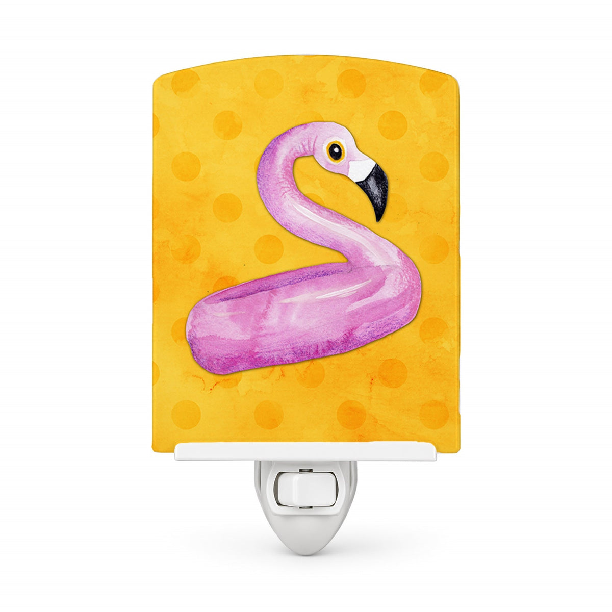 Flamingo Floaty Yellow Polkadot Ceramic Night Light Compact, UL-Certified, Ideal for Bedroom, Bathroom, Nursery, Hallway, Kitchen, 6x4x3, Multicolor