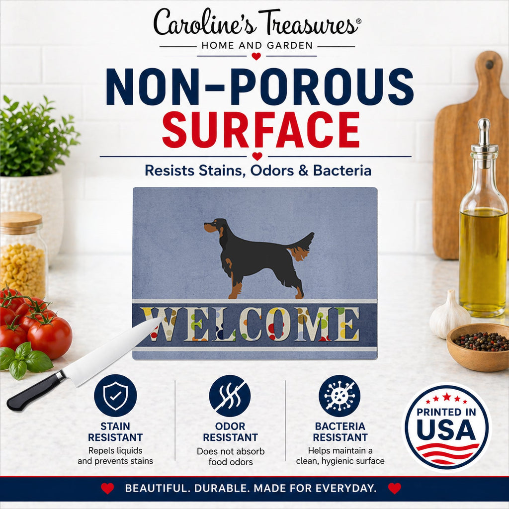 Gordon Setter Welcome Cutting Board Tempered Glass Kitchen Cutting Surface, Heat Resistant Chopping, Non-Slip Feet, Food Prep & Serving