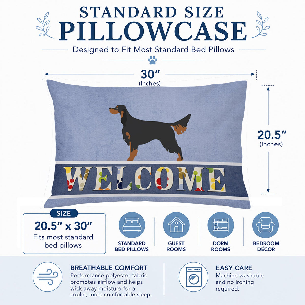 Gordon Setter Welcome Standard Pillowcase Lightweight Super Soft Easy Care Decorative Artwork Pillowcase, Standard
