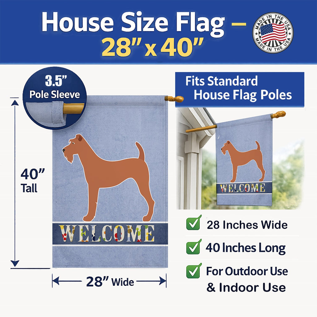 Irish Terrier Welcome House Flag 28x40 Porch Sleeve Pole Decorative Outside Yard Banner Artwork Wall Hanging, Polyester