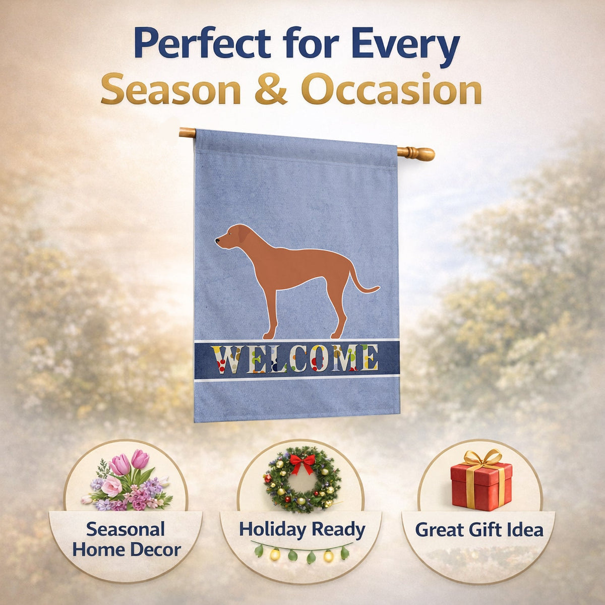 Rhodesian Ridgeback Welcome House Flag 28x40 Porch Sleeve Pole Decorative Outside Yard Banner Artwork Wall Hanging, Polyester