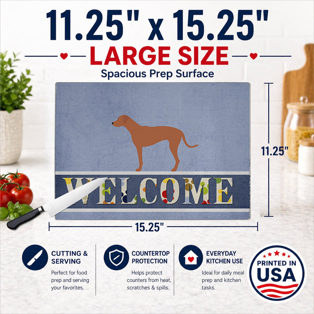 Rhodesian Ridgeback Welcome Cutting Board Tempered Glass Kitchen Cutting Surface, Heat Resistant Chopping, Non-Slip Feet, Food Prep & Serving