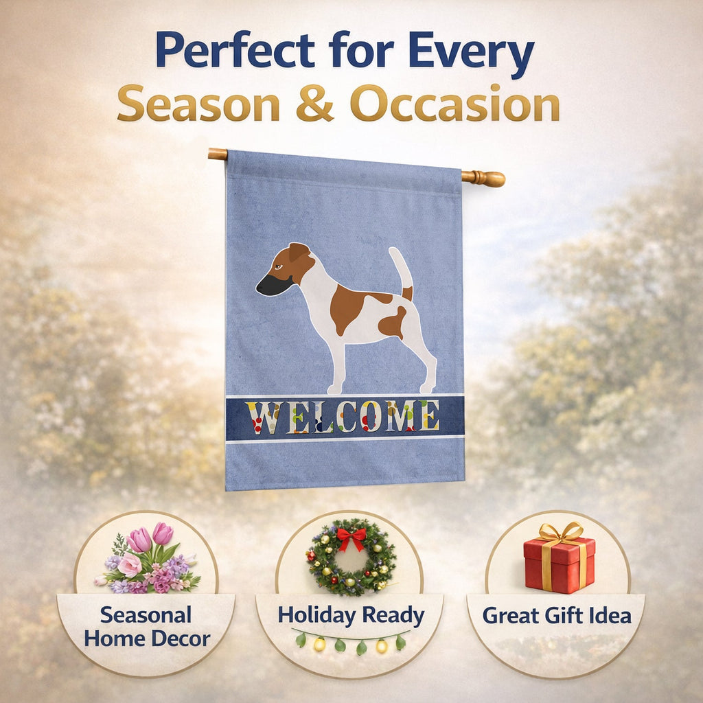 Smooth Fox Terrier Welcome House Flag 28x40 Porch Sleeve Pole Decorative Outside Yard Banner Artwork Wall Hanging, Polyester