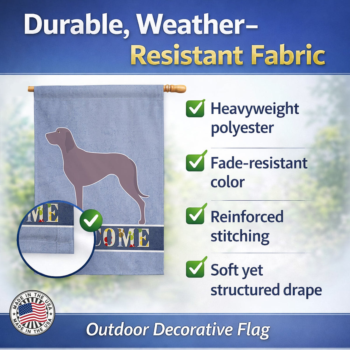 Weimaraner Welcome House Flag 28x40 Porch Sleeve Pole Decorative Outside Yard Banner Artwork Wall Hanging, Polyester