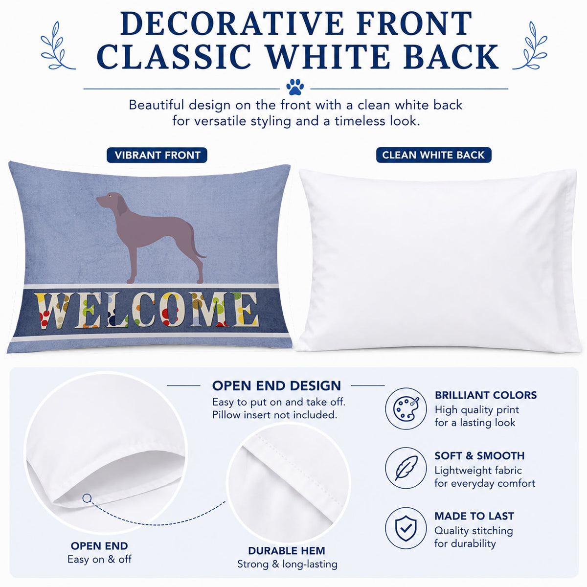 Weimaraner Welcome Standard Pillowcase Lightweight Super Soft Easy Care Decorative Artwork Pillowcase, Standard