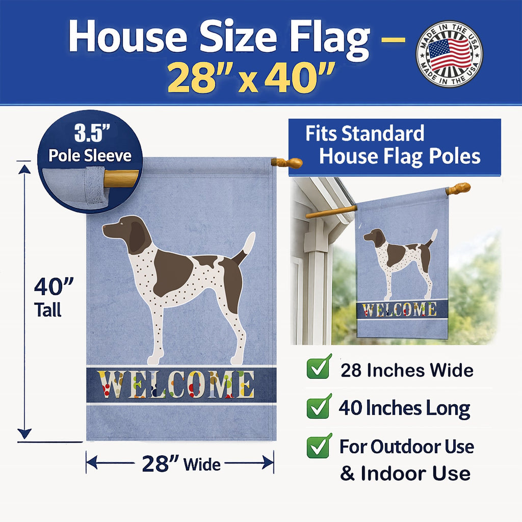 German Shorthaired Pointer Welcome House Flag 28x40 Porch Sleeve Pole Decorative Outside Yard Banner Artwork Wall Hanging, Polyester