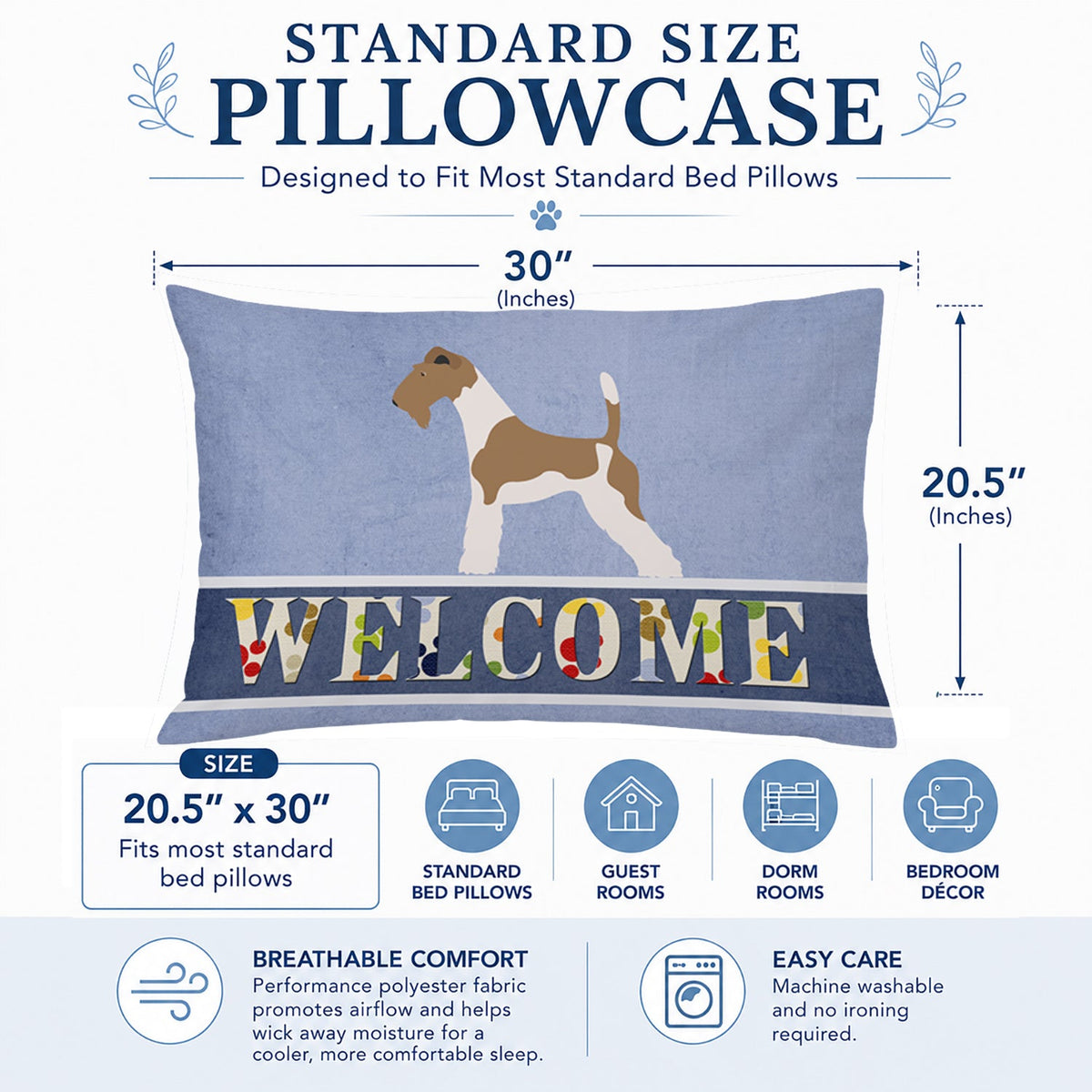 Wire Fox Terrier Welcome Standard Pillowcase Lightweight Super Soft Easy Care Decorative Artwork Pillowcase, Standard