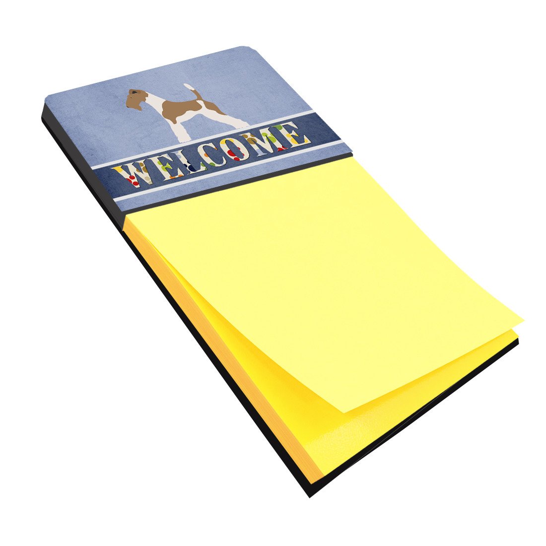 Wire Fox Terrier Welcome Watercolor Sticky Note Holder Refillable Dispenser Desk Accessory 3x3 Pad Gift