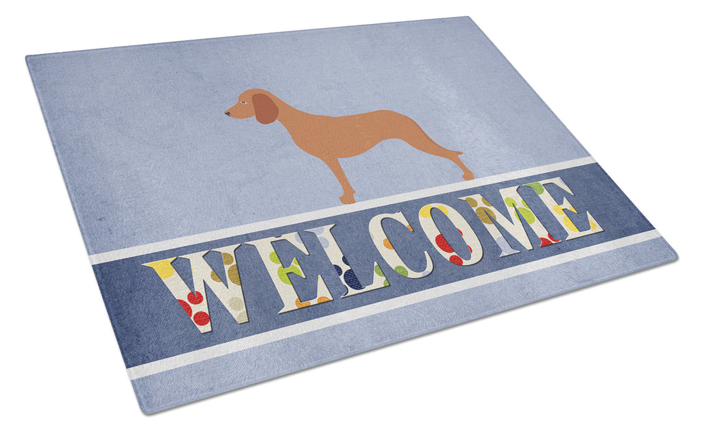 Bavarian Mountian Hound Welcome Cutting Board Tempered Glass Kitchen Cutting Surface, Heat Resistant Chopping, Non-Slip Feet, Food Prep & Serving