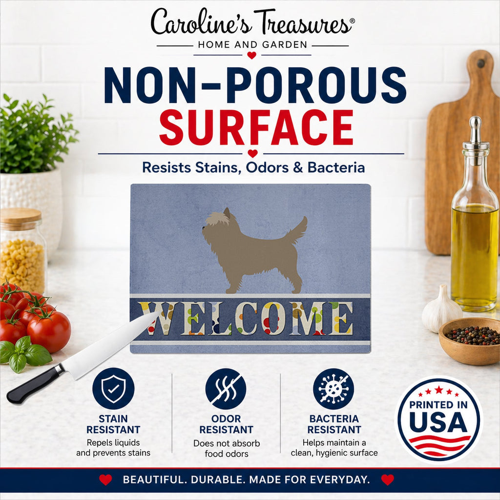 Cairn Terrier Welcome Cutting Board Tempered Glass Kitchen Cutting Surface, Heat Resistant Chopping, Non-Slip Feet, Food Prep & Serving