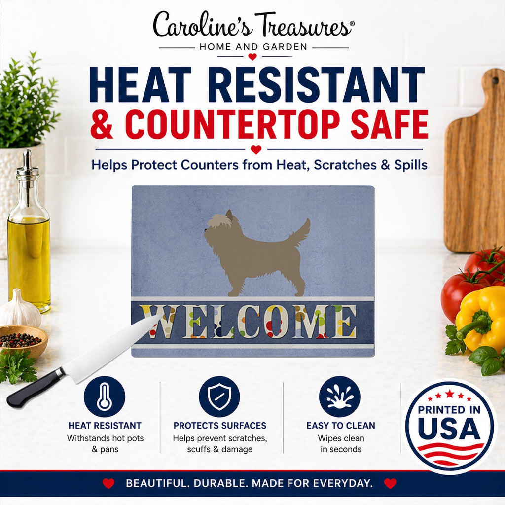 Cairn Terrier Welcome Cutting Board Tempered Glass Kitchen Cutting Surface, Heat Resistant Chopping, Non-Slip Feet, Food Prep & Serving