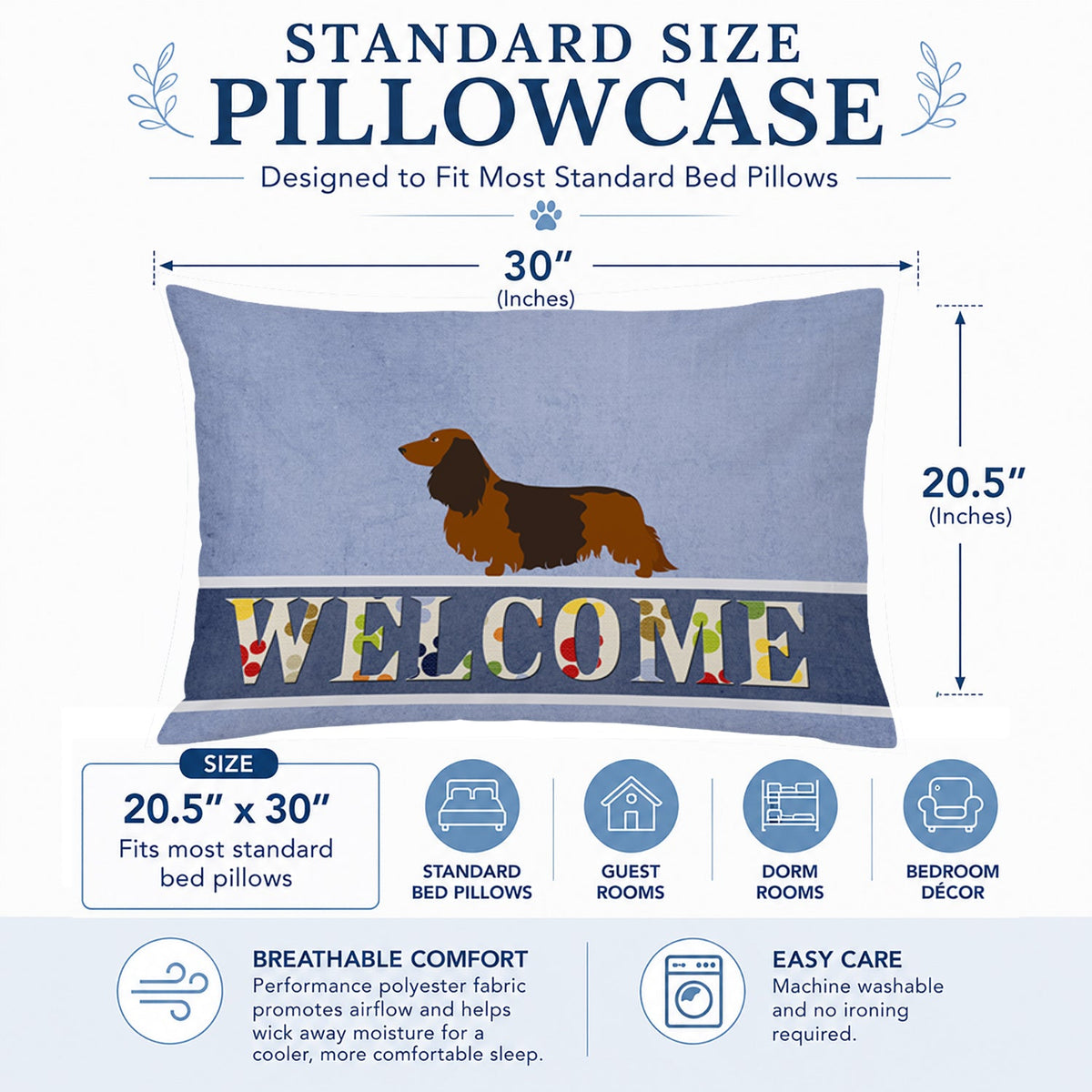 Longhaired Dachshund Welcome Standard Pillowcase Lightweight Super Soft Easy Care Decorative Artwork Pillowcase, Standard