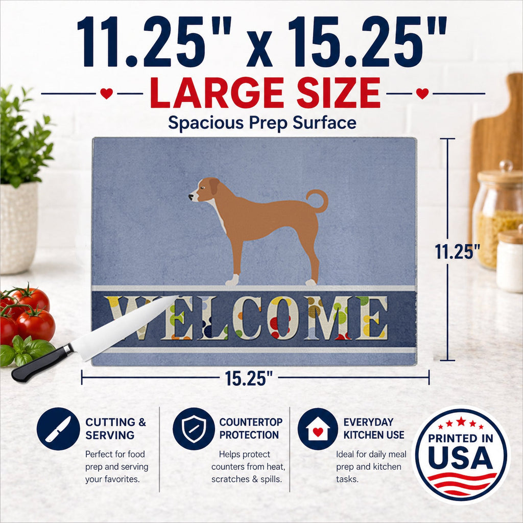 Australian Pinscher Welcome Cutting Board Tempered Glass Kitchen Cutting Surface, Heat Resistant Chopping, Non-Slip Feet, Food Prep & Serving