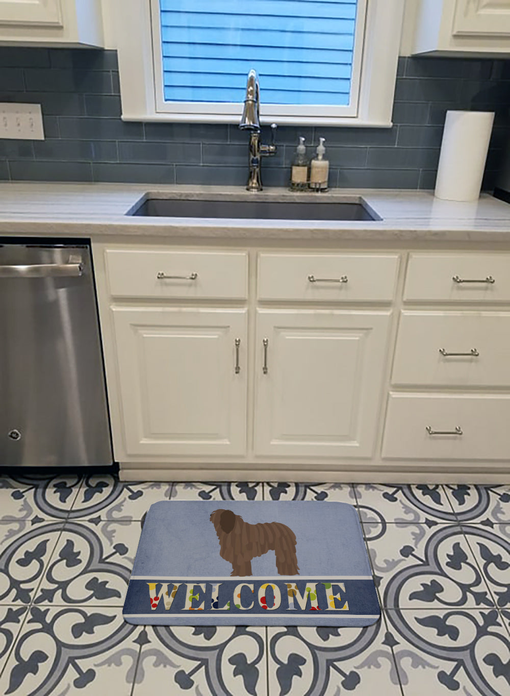 Bergamasco Shepherd Welcome Memory Foam Kitchen Mat Machine Washable Anti-Fatigue Cushion Comfort Bath or Kitchen Rug