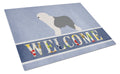 Old English Sheepdog Bobtail Cutting Board Tempered Glass Kitchen Cutting Surface, Heat Resistant Chopping, Non-Slip Feet, Food Prep & Serving