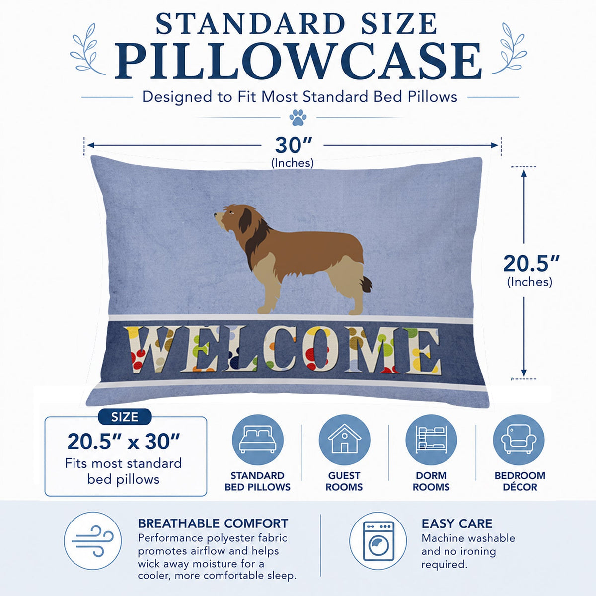 Catalan Sheepdog Welcome Standard Pillowcase Lightweight Super Soft Easy Care Decorative Artwork Pillowcase, Standard