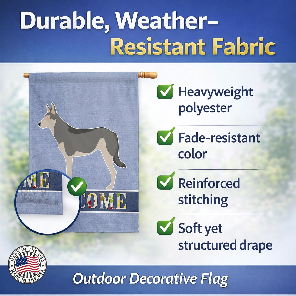Saarloos Wolfdog Welcome House Flag 28x40 Porch Sleeve Pole Decorative Outside Yard Banner Artwork Wall Hanging, Polyester