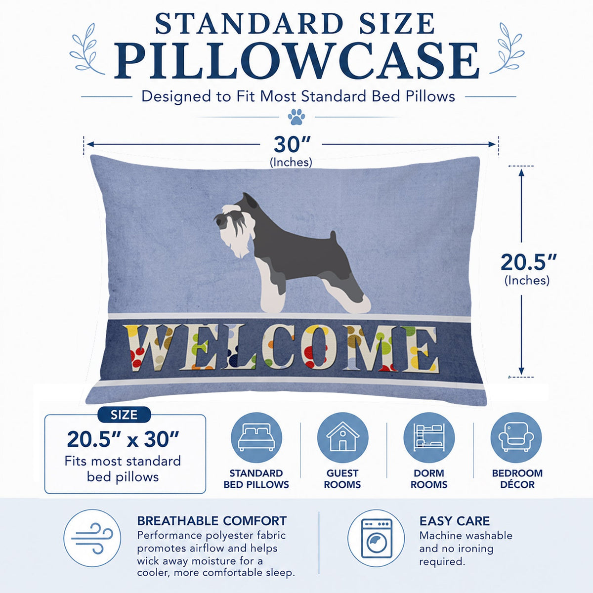 Miniature Schnauzer Welcome Standard Pillowcase Lightweight Super Soft Easy Care Decorative Artwork Pillowcase, Standard