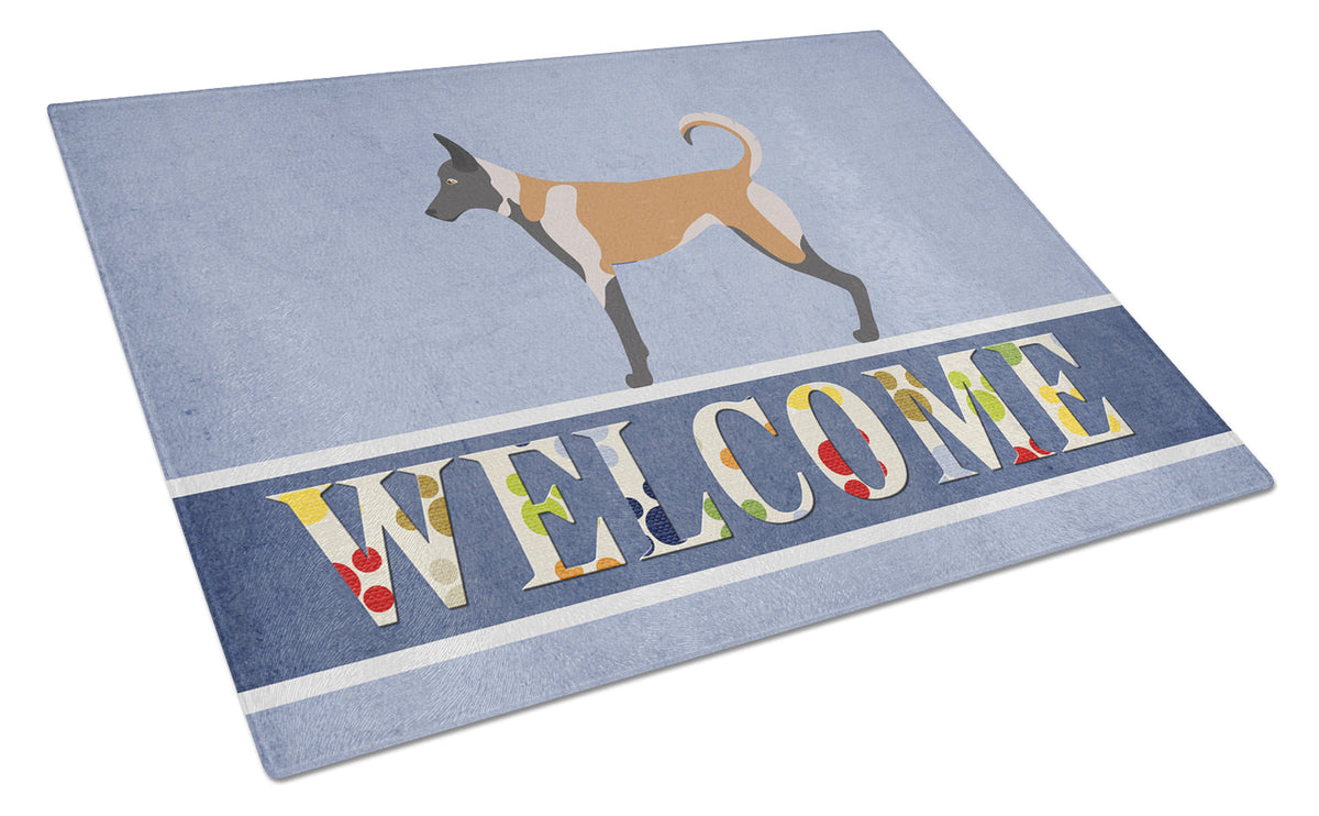 Belgian Malinois Welcome Cutting Board Tempered Glass Kitchen Cutting Surface, Heat Resistant Chopping, Non-Slip Feet, Food Prep & Serving
