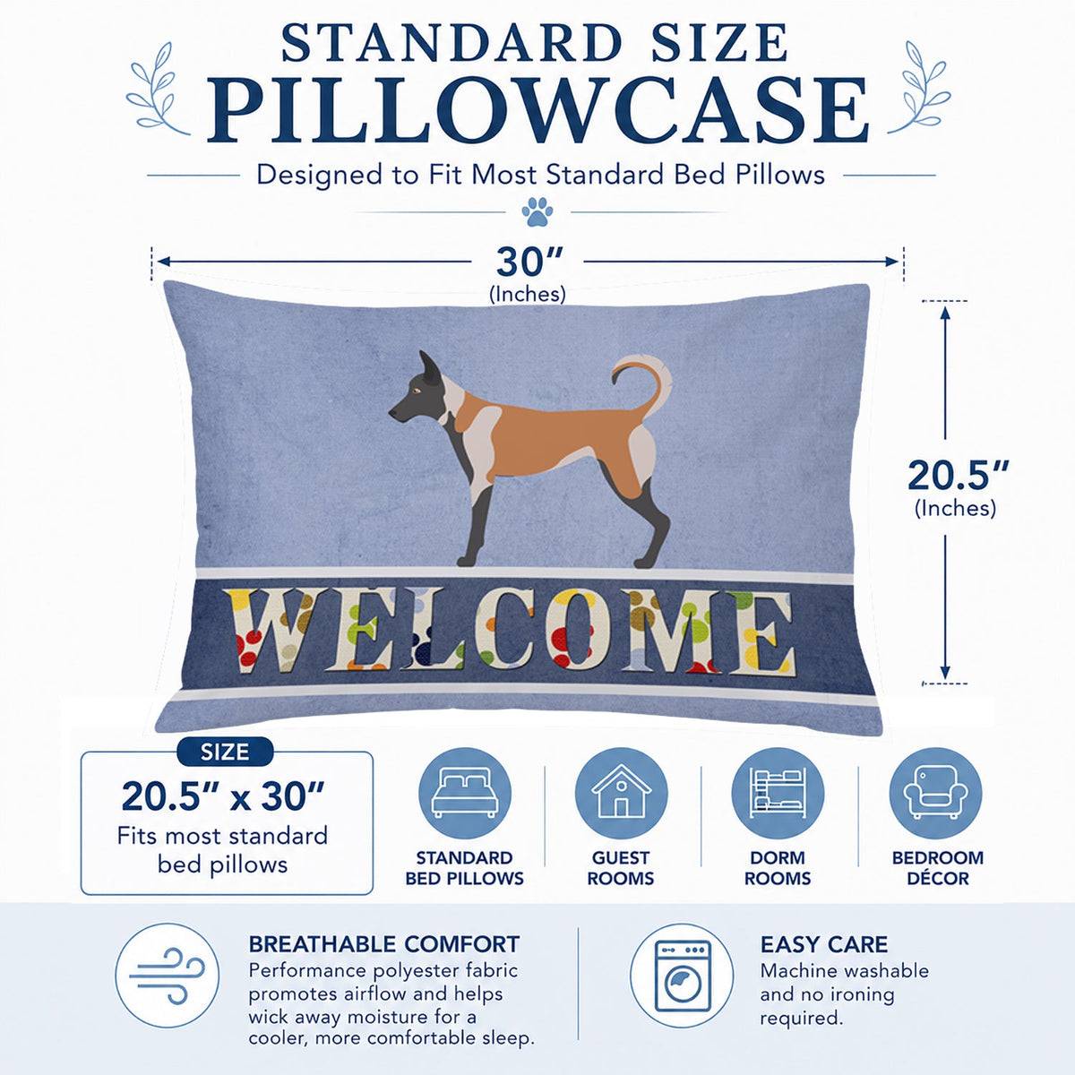 Belgian Malinois Welcome Standard Pillowcase Lightweight Super Soft Easy Care Decorative Artwork Pillowcase, Standard