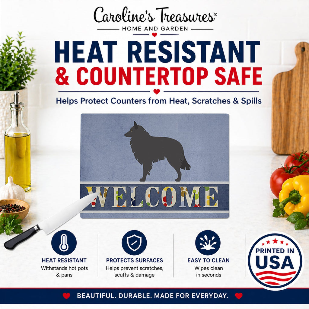 Groenendael Belgian Shepherd Cutting Board Tempered Glass Kitchen Cutting Surface, Heat Resistant Chopping, Non-Slip Feet, Food Prep & Serving
