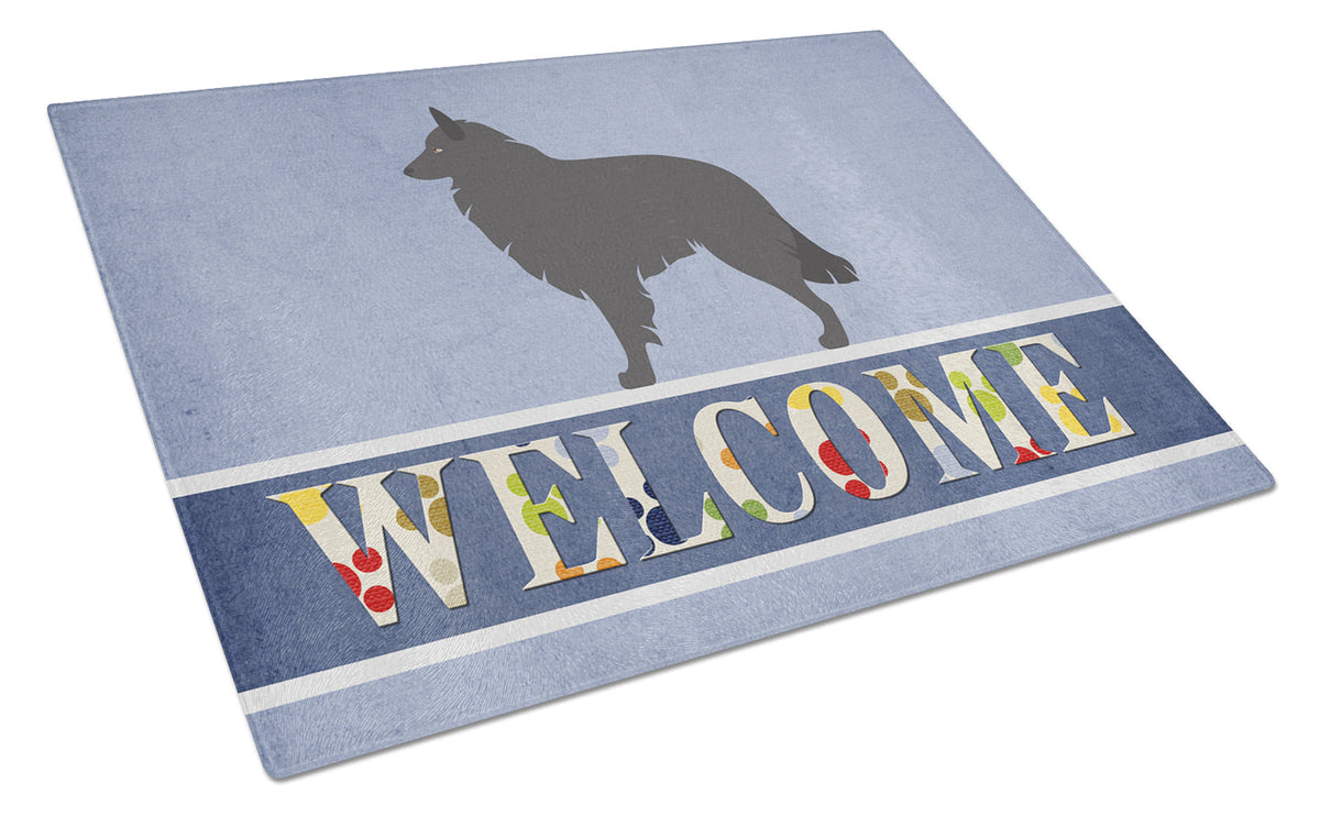 Groenendael Belgian Shepherd Cutting Board Tempered Glass Kitchen Cutting Surface, Heat Resistant Chopping, Non-Slip Feet, Food Prep & Serving