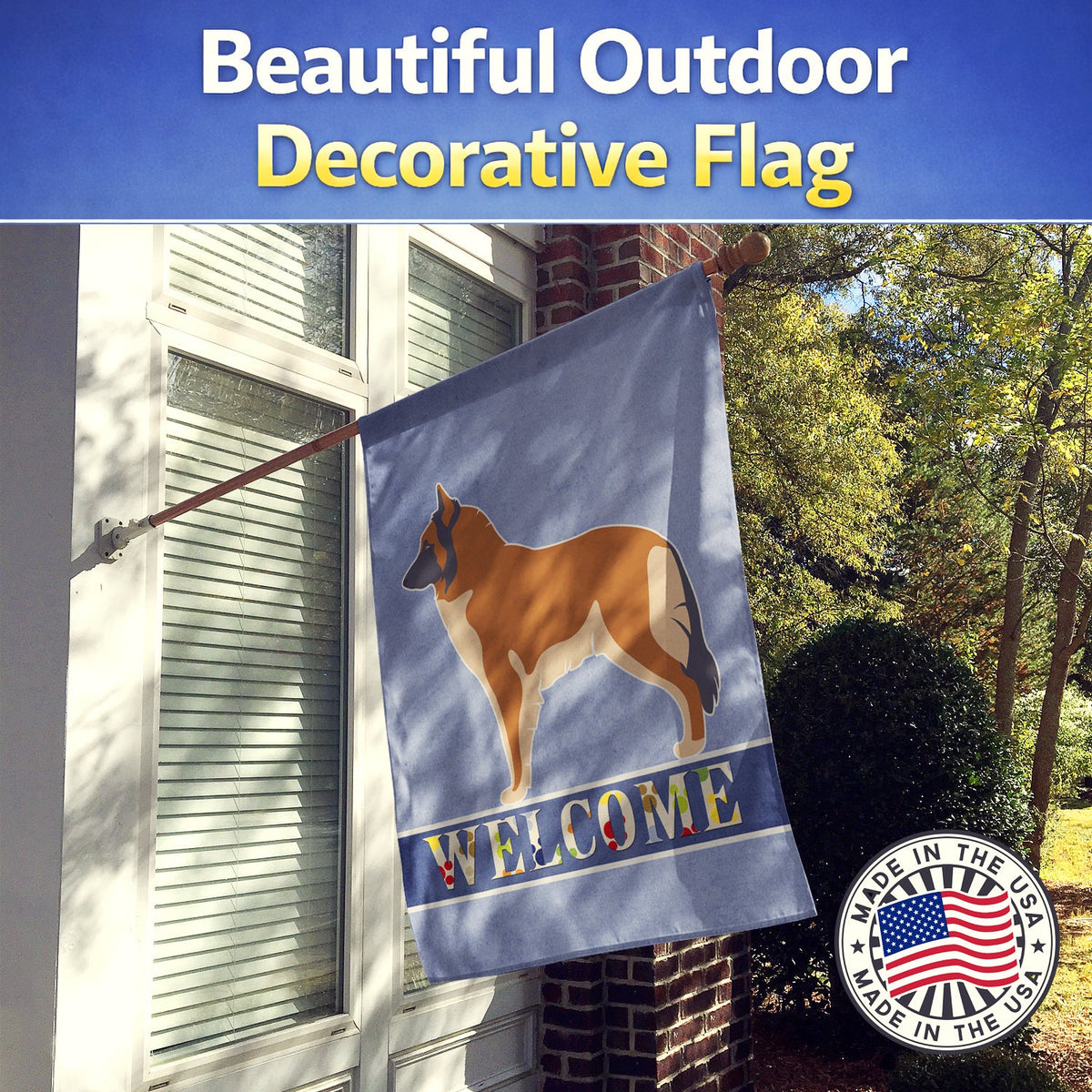 Belgian Tervuren Welcome House Flag 28x40 Porch Sleeve Pole Decorative Outside Yard Banner Artwork Wall Hanging, Polyester