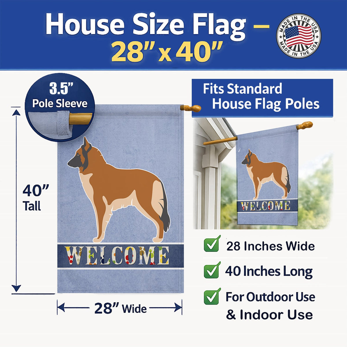 Belgian Tervuren Welcome House Flag 28x40 Porch Sleeve Pole Decorative Outside Yard Banner Artwork Wall Hanging, Polyester