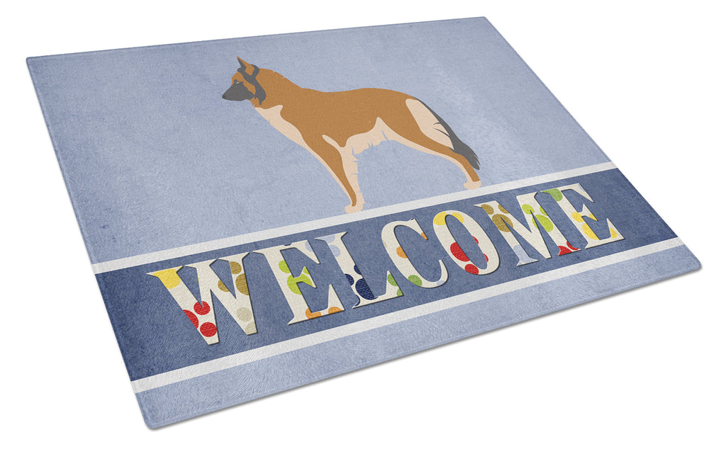 Belgian Tervuren Welcome Cutting Board Tempered Glass Kitchen Cutting Surface, Heat Resistant Chopping, Non-Slip Feet, Food Prep & Serving