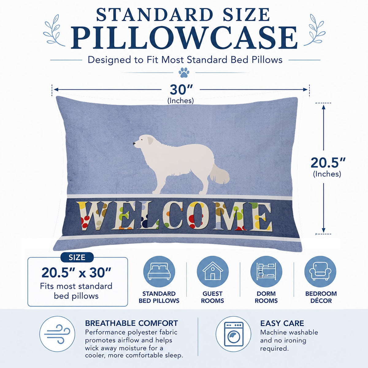 Kuvasz Welcome Standard Pillowcase Lightweight Super Soft Easy Care Decorative Artwork Pillowcase, Standard