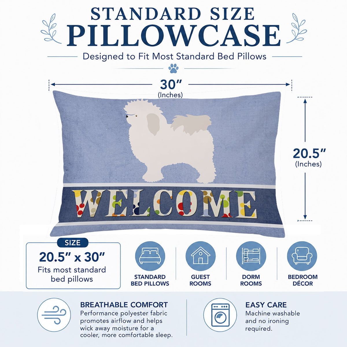 Bolognese Welcome Standard Pillowcase Lightweight Super Soft Easy Care Decorative Artwork Pillowcase, Standard