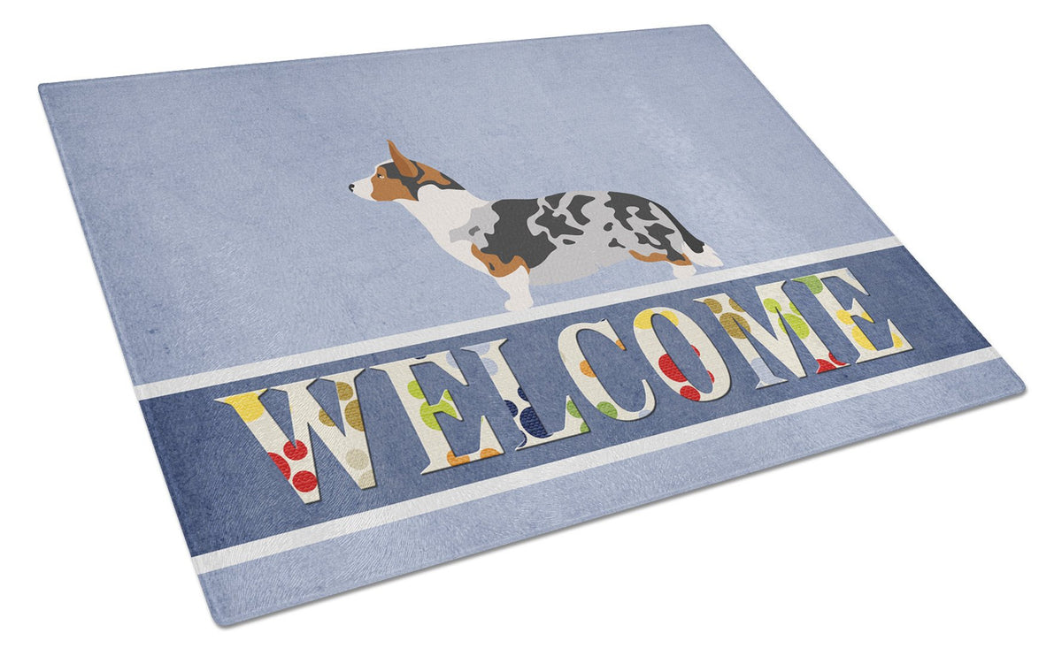 Welsh Corgi Cardigan Welcome Cutting Board Tempered Glass Kitchen Cutting Surface, Heat Resistant Chopping, Non-Slip Feet, Food Prep & Serving