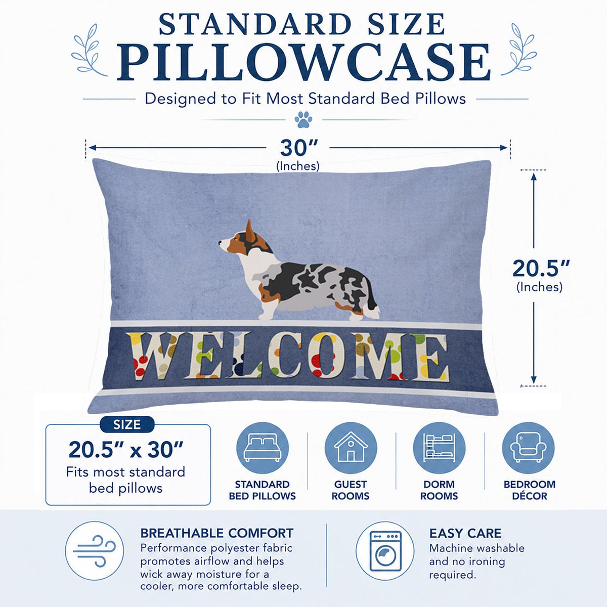 Welsh Corgi Cardigan Welcome Standard Pillowcase Lightweight Super Soft Easy Care Decorative Artwork Pillowcase, Standard