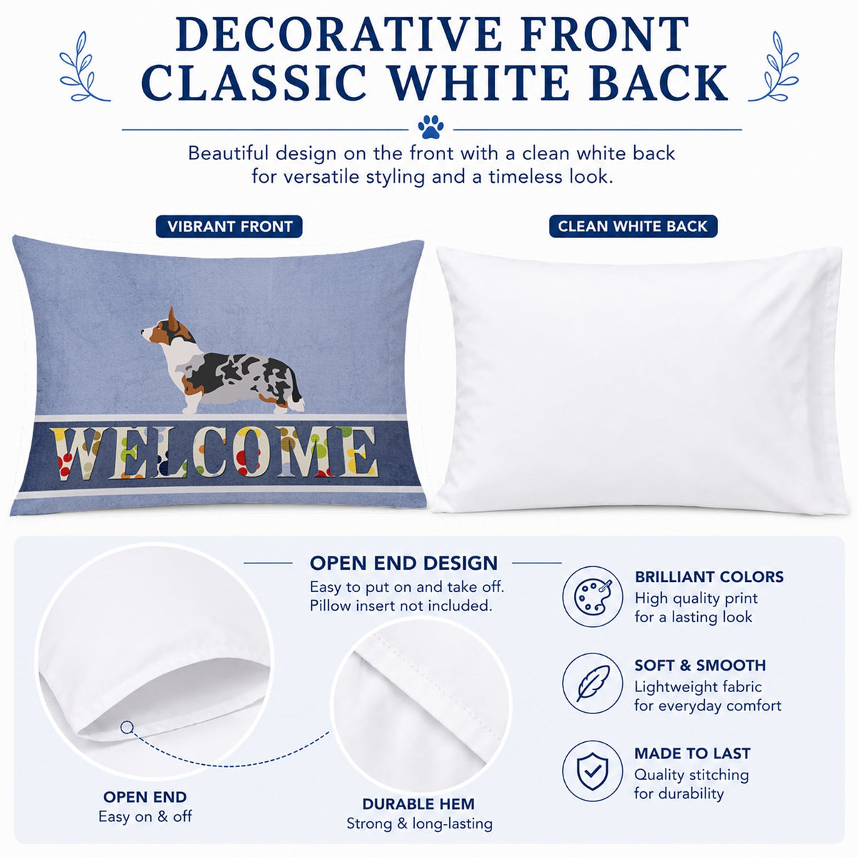 Welsh Corgi Cardigan Welcome Standard Pillowcase Lightweight Super Soft Easy Care Decorative Artwork Pillowcase, Standard