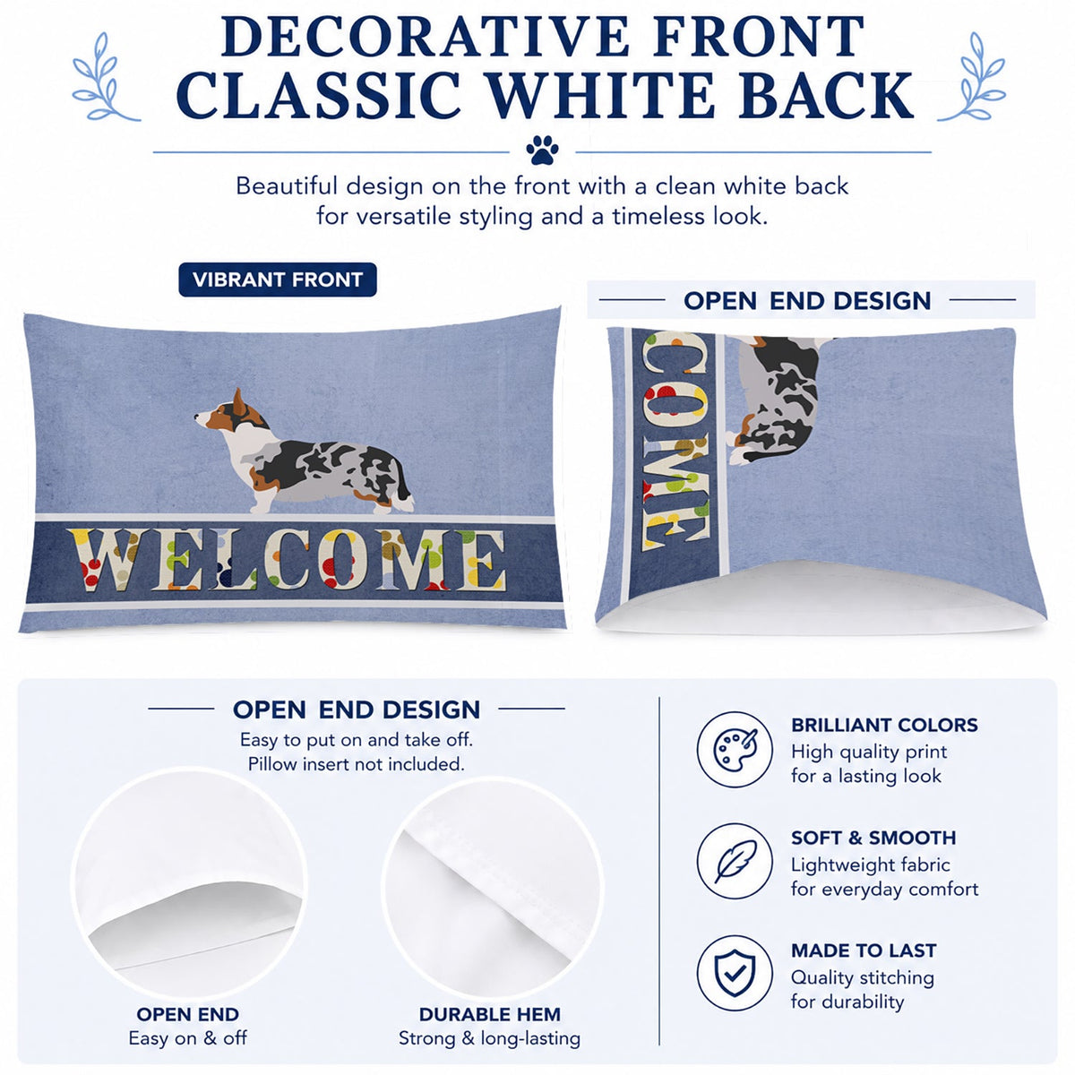 Welsh Corgi Cardigan Welcome Standard Pillowcase Lightweight Super Soft Easy Care Decorative Artwork Pillowcase, Standard